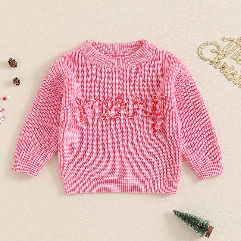FOCUSNORM 0-3Y Lovely Baby Boys Lányok karácsonyi pulóver 3 színű karácsonyfák betűs hímzés, nyakú, hosszú ujjú pulóver felső