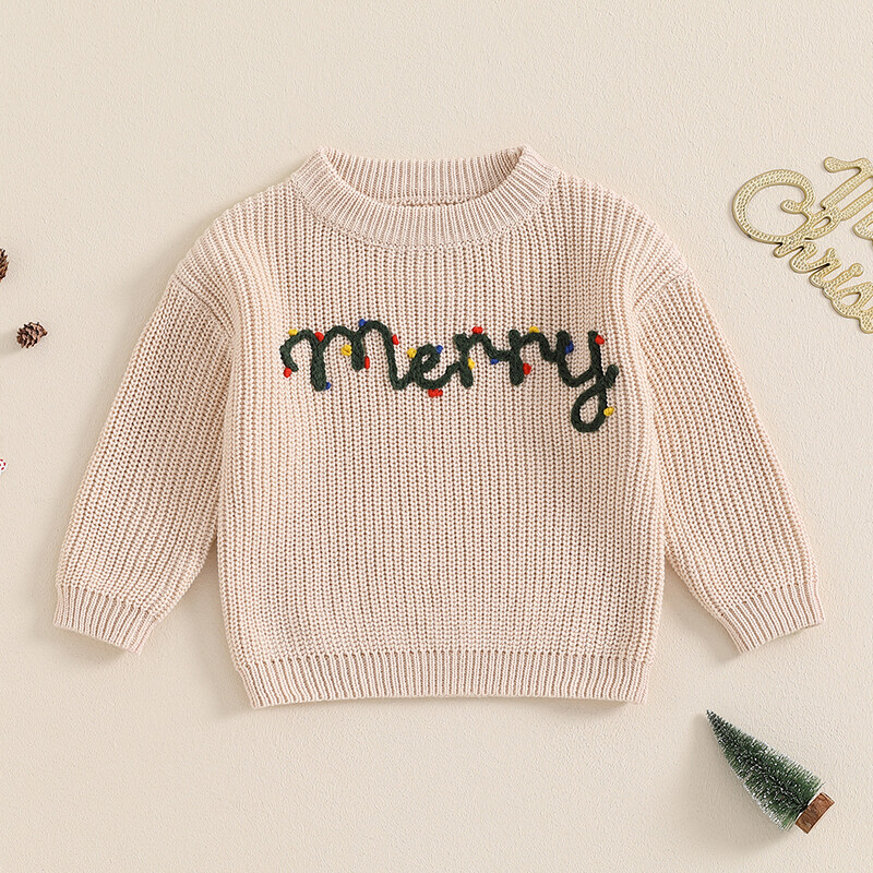 FOCUSNORM 0-3Y Lovely Baby Boys Lányok karácsonyi pulóver 3 színű karácsonyfák betűs hímzés, nyakú, hosszú ujjú pulóver felső