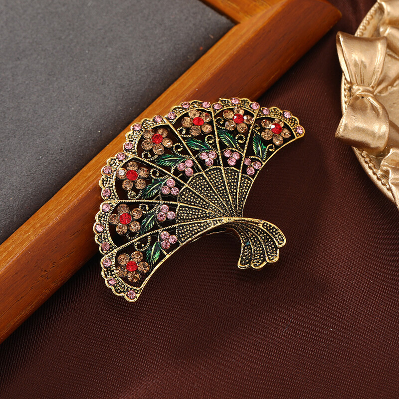 Női Férfi Vintage Klasszikus Legyező Fém melltűk Tűk Divat Uniszex Retro Kristály Ősi arany színű Kabát Ruházat Jelvények Ékszerek