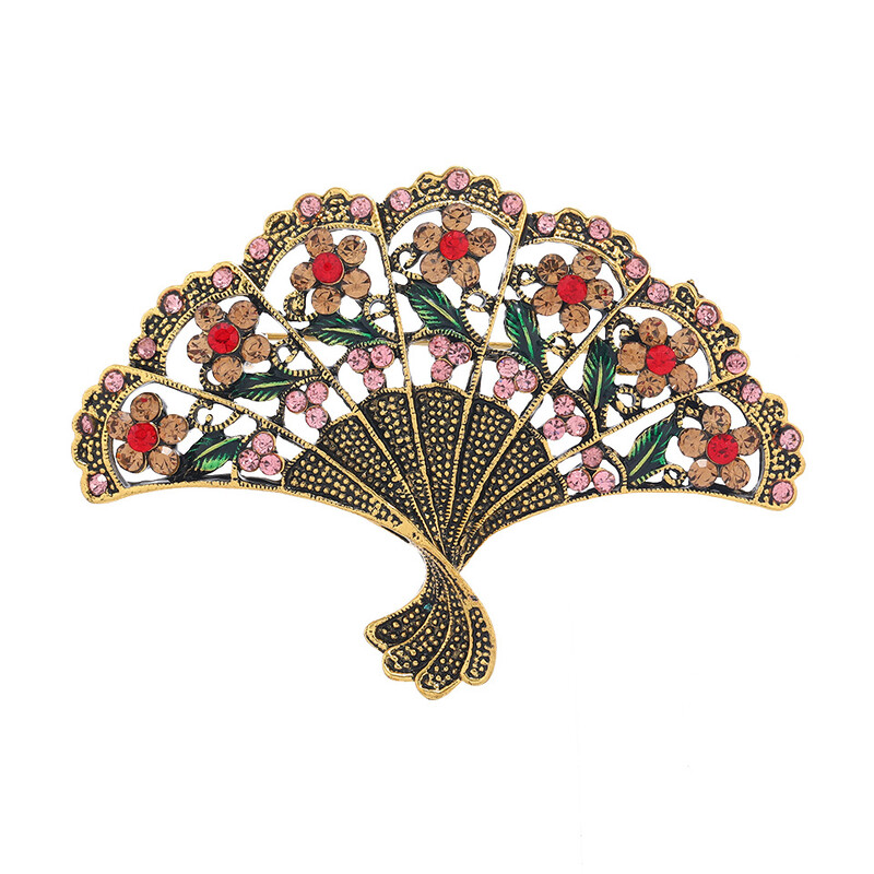 Női Férfi Vintage Klasszikus Legyező Fém melltűk Tűk Divat Uniszex Retro Kristály Ősi arany színű Kabát Ruházat Jelvények Ékszerek