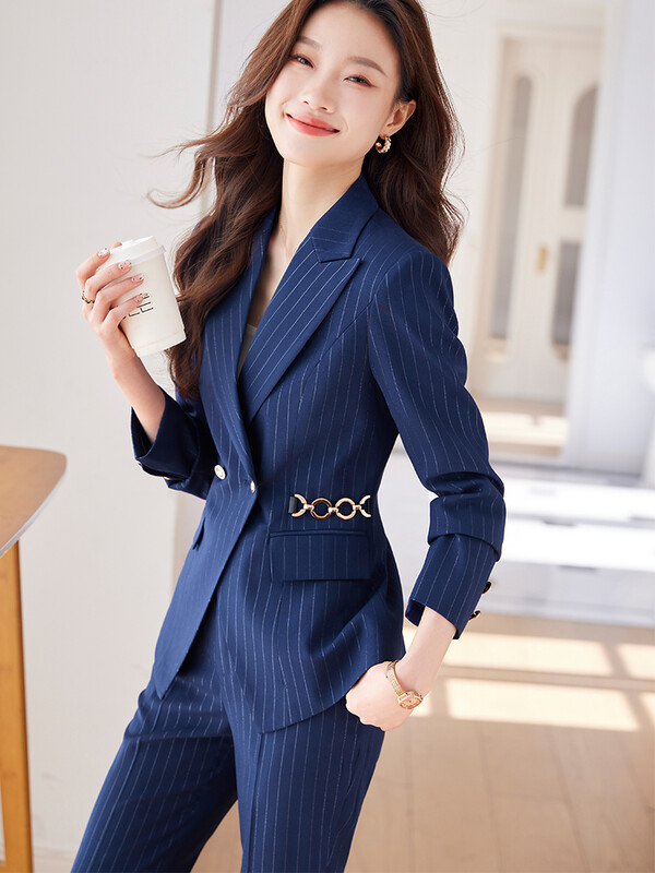 Γυναικείο γυναικείο παντελόνι γυναικείο κοστούμι βερίκοκο μπλε μαύρο ριγέ Γυναικείο σακάκι και παντελόνι σετ 2 τεμαχίων για επαγγελματική χρήση
