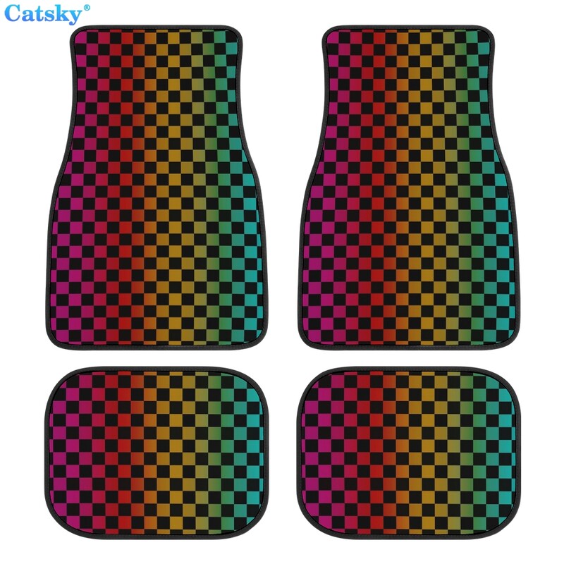 Kockás kockás autós padlószőnyegek 4db egyedi tervezésű szőnyeg csúszásgátló belső szőnyegek autók SUV teherautó padlószőnyegei