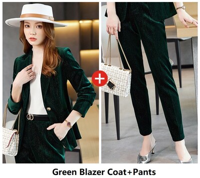 Υψηλής ποιότητας υφασμάτινο βελούδινο γυναικείο επαγγελματικό κοστούμι με παντελόνι και μπουφάν Παλτό για γυναίκες Εργασία γραφείου Σετ μπλέιζερ Σετ παντελονιών