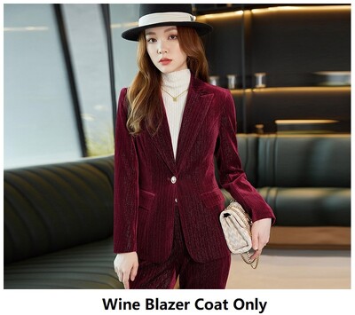 Υψηλής ποιότητας υφασμάτινο βελούδινο γυναικείο επαγγελματικό κοστούμι με παντελόνι και μπουφάν Παλτό για γυναίκες Εργασία γραφείου Σετ μπλέιζερ Σετ παντελονιών