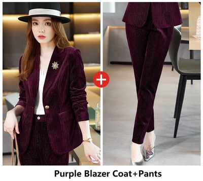 Υψηλής ποιότητας υφασμάτινο βελούδινο γυναικείο επαγγελματικό κοστούμι με παντελόνι και μπουφάν Παλτό για γυναίκες Εργασία γραφείου Σετ μπλέιζερ Σετ παντελονιών