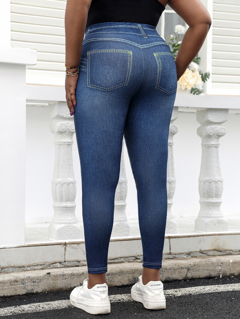 Didelio dydžio moteriškos antblauzdžiai, imitacijos džinsai, margintos kelnės, moteriškos, labai elastingos, paprasto stiliaus, kasdienės dėvėjimo siauros kelnės