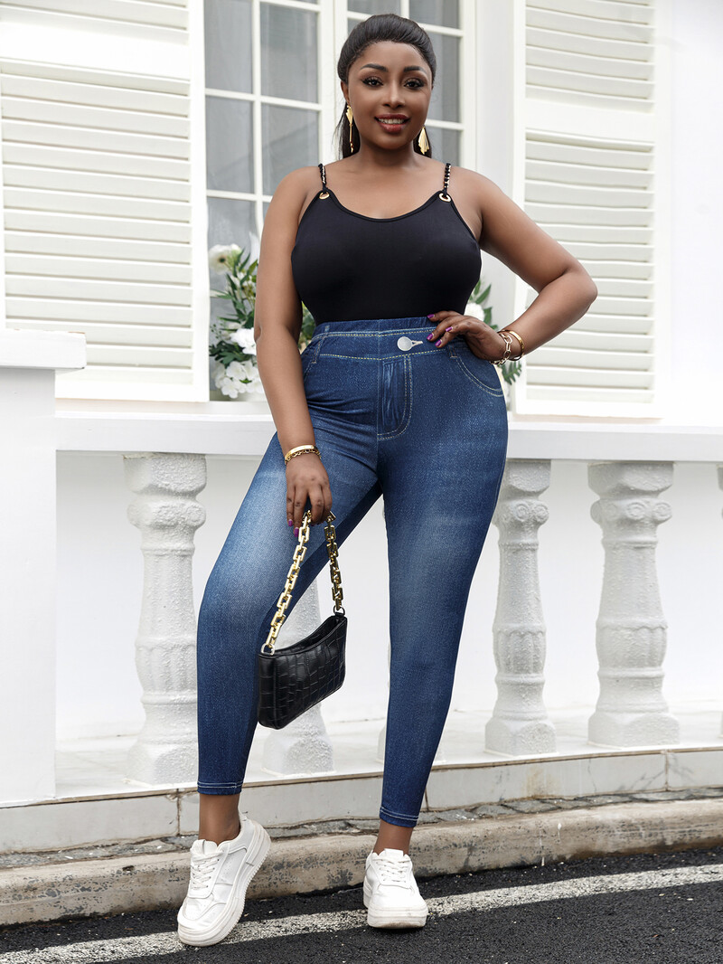 Didelio dydžio moteriškos antblauzdžiai, imitacijos džinsai, margintos kelnės, moteriškos, labai elastingos, paprasto stiliaus, kasdienės dėvėjimo siauros kelnės