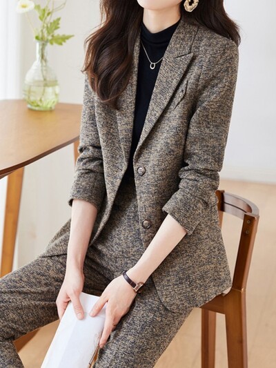 Κορεάτικη μόδα Γυναικεία vintage κοστούμι παντελόνι γραφείου Blazer Casual Κομψό κομψό μονόχρωμο σακάκι Παντελόνι κοστούμι Γυναικείο επαγγελματικό παντελόνι Νέο