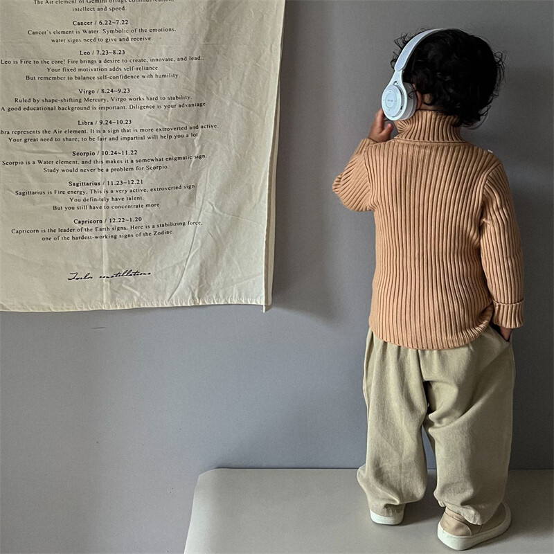 Toamnă Iarnă Copii Fete Pulovere tricotate De bază cu dungi Pulover îngroșat cu gât rotic Băieți Tricotaj Topuri Haine