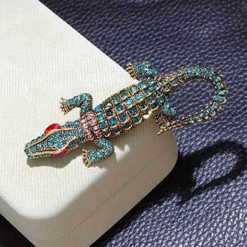 Γυναικεία γυναικεία καρφίτσα 1 κομματιού Vintage Rhinestone Crocodile Designer, καινοτομία Κομψή όμορφη πολυτέλεια εκατό ρεαλιστική