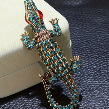 Γυναικεία γυναικεία καρφίτσα 1 κομματιού Vintage Rhinestone Crocodile Designer, καινοτομία Κομψή όμορφη πολυτέλεια εκατό ρεαλιστική