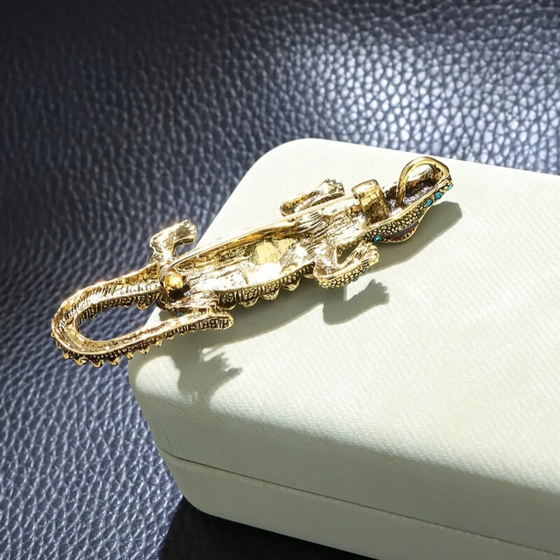 1 bucată broșă vintage cu strasuri crocodil de designer pentru femei, noutate, elegantă, frumoasă, lux, sută realistă