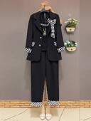 Μεγάλο μέγεθος 6XL γυναικείο κοστούμι καρό μπλέιζερ παλτό γιλέκο μπλούζα και παντελόνι σετ τριών τεμαχίων ασορτί στολή γραφείου Γυναικεία ρούχα εργασίας