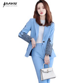 Set 2 bucăți Naviu, pantaloni formali pentru femei, costume de primăvară, nou temperament, blazer și pantaloni subțiri cu mâneci lungi, îmbrăcăminte de birou pentru doamne