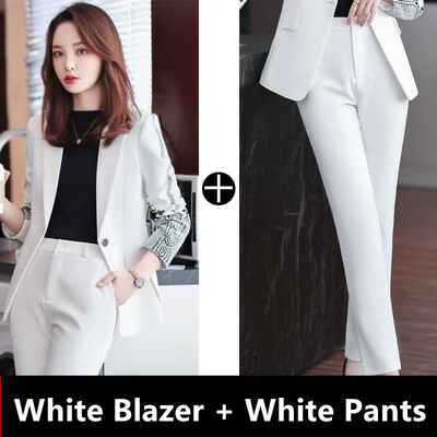 Set 2 bucăți Naviu, pantaloni formali pentru femei, costume de primăvară, nou temperament, blazer și pantaloni subțiri cu mâneci lungi, îmbrăcăminte de birou pentru doamne