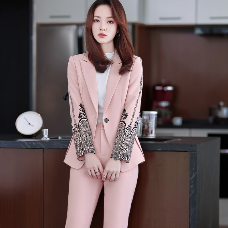 Set 2 bucăți Naviu, pantaloni formali pentru femei, costume de primăvară, nou temperament, blazer și pantaloni subțiri cu mâneci lungi, îmbrăcăminte de birou pentru doamne