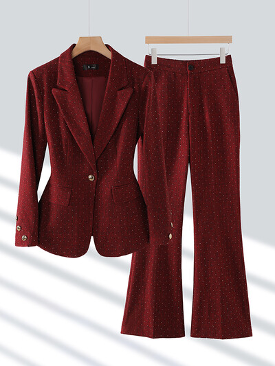 Costum de iarnă cu pantaloni de iarnă pentru femei, roșu, gri, pentru birou