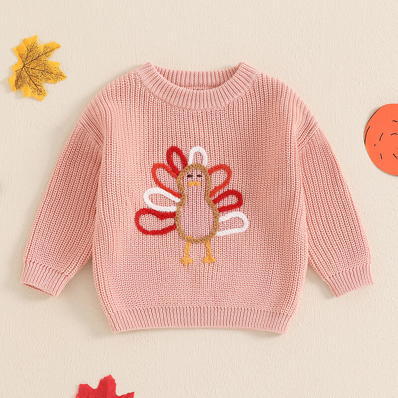 FOCUSNORM 0-3Y Lovely Baby Boys Lányok Hálaadási pulóver, Pulyka hímzett hosszú ujjú, nyakú pulóver felsők őszi télre