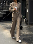 BJTZ irodai női háromrészes szettek női hornyolt gallérral, ujjatlan felsők, hosszú ujjú blézer magas derekú nadrág karcsú női szett