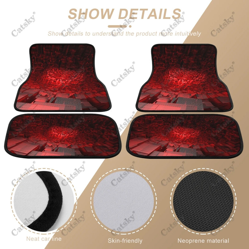 Abstract - Covor de podea roșu pentru mașină Covor vintage covoraș de cauciuc anti-alunecare Pachet de 4 accesorii pentru auto Decorare Protejează pentru mașină SUV Van