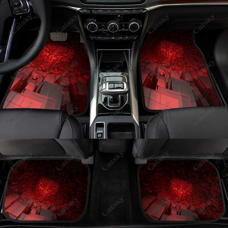 Abstract - Covor de podea roșu pentru mașină Covor vintage covoraș de cauciuc anti-alunecare Pachet de 4 accesorii pentru auto Decorare Protejează pentru mașină SUV Van