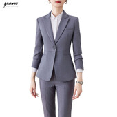 NAVIU Novelty γκρι επίσημα γυναικεία επαγγελματικά κοστούμια με παντελόνια και τζάκετ Γυναικείο παλτό Γυναικείο επαγγελματικό μπλέιζερ φθινοπωρινό OL στυλ