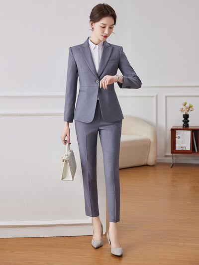 NAVIU Novelty γκρι επίσημα γυναικεία επαγγελματικά κοστούμια με παντελόνια και τζάκετ Γυναικείο παλτό Γυναικείο επαγγελματικό μπλέιζερ φθινοπωρινό OL στυλ