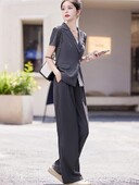 Κοντό μανίκι παντελόνι με φαρδύ πόδι κοστούμι ζιβάγκο Καλοκαίρι Νέα δουλειά μόδας Επαγγελματικά casual γυναικεία ρούχα σετ δύο τεμαχίων