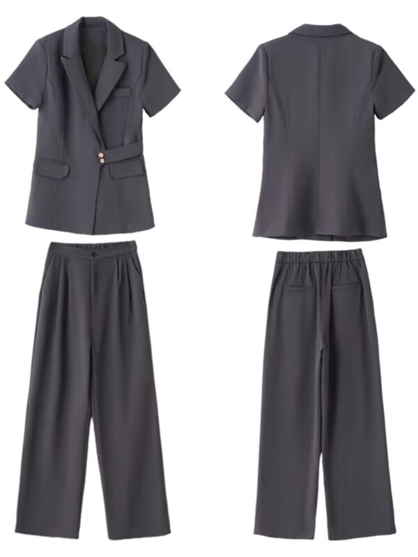 Κοντό μανίκι παντελόνι με φαρδύ πόδι κοστούμι ζιβάγκο Καλοκαίρι Νέα δουλειά μόδας Επαγγελματικά casual γυναικεία ρούχα σετ δύο τεμαχίων