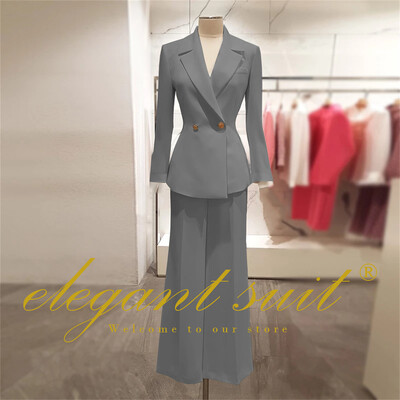 Irodai női alkalmi bő blézer magas derekú kiszélesedő nadrágszár 2 részes szett üzleti formális nadrág öltöny profi