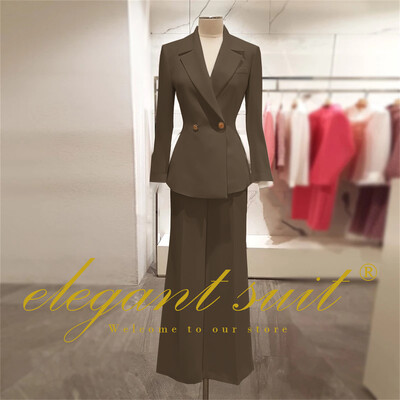 Irodai női alkalmi bő blézer magas derekú kiszélesedő nadrágszár 2 részes szett üzleti formális nadrág öltöny profi