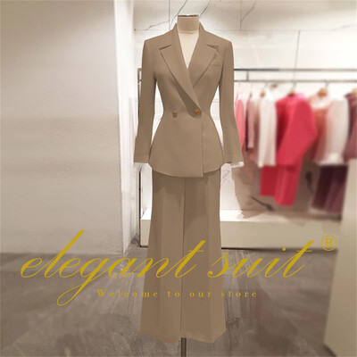 Irodai női alkalmi bő blézer magas derekú kiszélesedő nadrágszár 2 részes szett üzleti formális nadrág öltöny profi