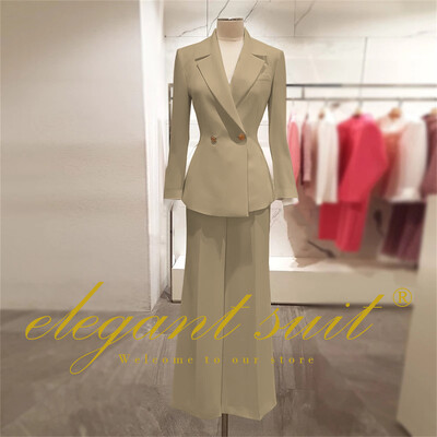 Irodai női alkalmi bő blézer magas derekú kiszélesedő nadrágszár 2 részes szett üzleti formális nadrág öltöny profi