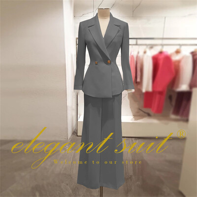 Irodai női alkalmi bő blézer magas derekú kiszélesedő nadrágszár 2 részes szett üzleti formális nadrág öltöny profi