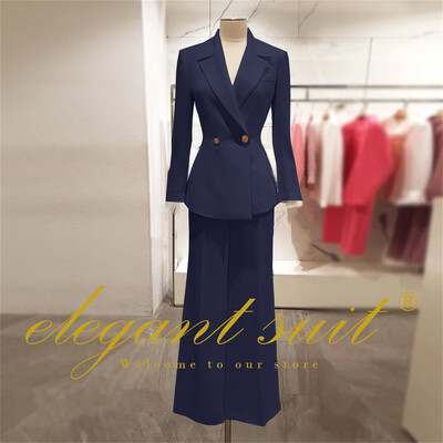 Irodai női alkalmi bő blézer magas derekú kiszélesedő nadrágszár 2 részes szett üzleti formális nadrág öltöny profi