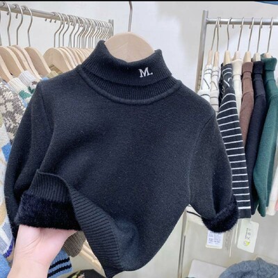 Őszi téli divat magas nyakú pulóver hosszú ujjú pulóverek gyerekeknek vászon divat meleg vastag gyerekruházat tömör felsők