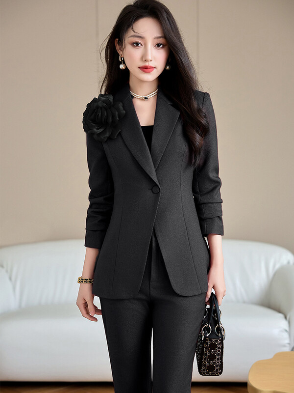 Costum cu pantaloni elegant, roșu și negru, pentru femei, pentru birou, pentru femei, îmbrăcăminte de lucru pentru afaceri, set de 2 piese, blazer formal, jachetă, haină și pantaloni