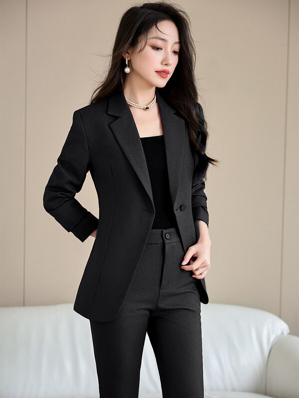 Costum cu pantaloni elegant, roșu și negru, pentru femei, pentru birou, pentru femei, îmbrăcăminte de lucru pentru afaceri, set de 2 piese, blazer formal, jachetă, haină și pantaloni