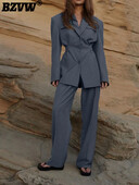 BZVW Office Lady Set din două piese Blazer pentru femei cu rever cu un singur piept cu talie adunată cu pantaloni Casusl 2024 Toamna Nou 25A8967