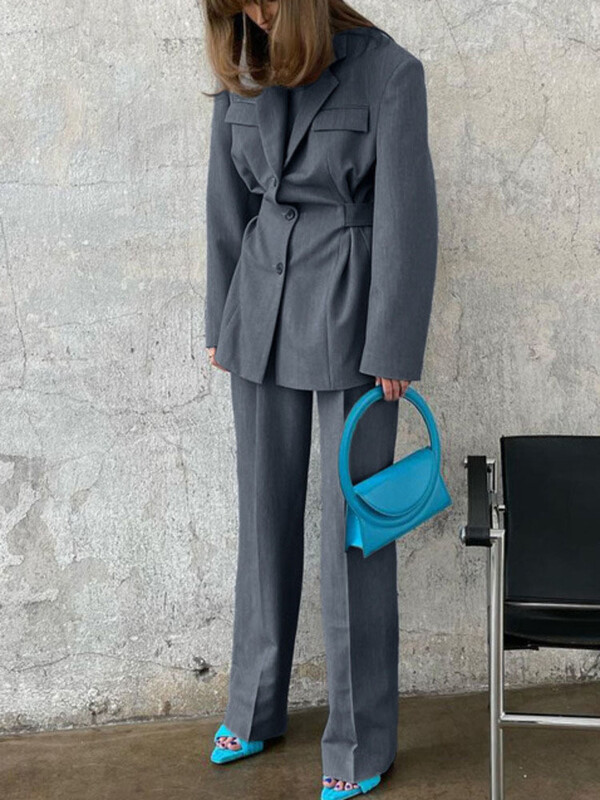 BZVW Office Lady Set din două piese Blazer pentru femei cu rever cu un singur piept cu talie adunată cu pantaloni Casusl 2024 Toamna Nou 25A8967