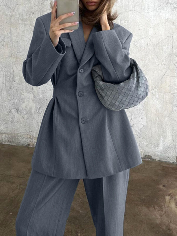 BZVW Office Lady Set din două piese Blazer pentru femei cu rever cu un singur piept cu talie adunată cu pantaloni Casusl 2024 Toamna Nou 25A8967