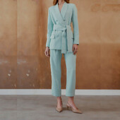 Κομψά μονόχρωμα σετ γυναικείων κοστουμιών με διπλό στήθος, σαλόνι ρεβέρ, επίσημη περίσταση Κομψό προσαρμοσμένο σετ παντελονιών 2 τεμαχίων