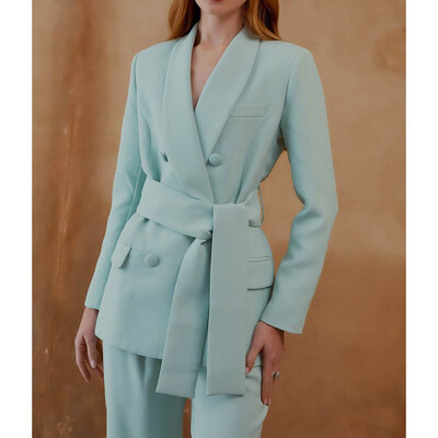 Κομψά μονόχρωμα σετ γυναικείων κοστουμιών με διπλό στήθος, σαλόνι ρεβέρ, επίσημη περίσταση Κομψό προσαρμοσμένο σετ παντελονιών 2 τεμαχίων