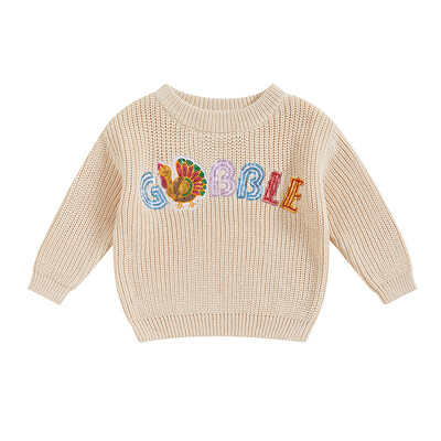 FOCUSNORM 0-3A Toamnă Iarnă Bebeluși Fete Băieți Pulover mânecă lungă cu paiete Litere Turcia Pulover tricotat Topuri Ziua Recunoștinței