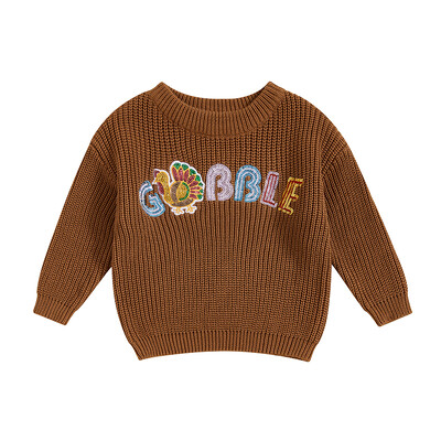 FOCUSNORM 0-3A Toamnă Iarnă Bebeluși Fete Băieți Pulover mânecă lungă cu paiete Litere Turcia Pulover tricotat Topuri Ziua Recunoștinței