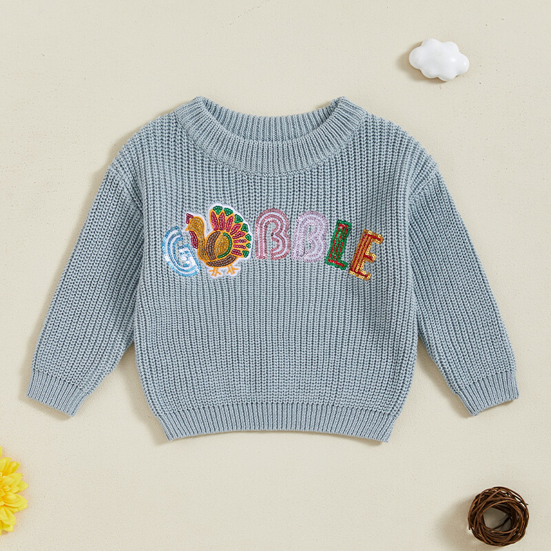 FOCUSNORM 0-3A Toamnă Iarnă Bebeluși Fete Băieți Pulover mânecă lungă cu paiete Litere Turcia Pulover tricotat Topuri Ziua Recunoștinței