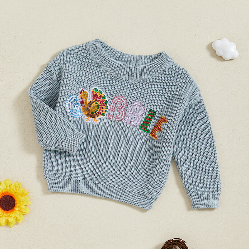 FOCUSNORM 0-3A Toamnă Iarnă Bebeluși Fete Băieți Pulover mânecă lungă cu paiete Litere Turcia Pulover tricotat Topuri Ziua Recunoștinței