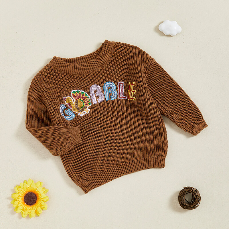 FOCUSNORM 0-3A Toamnă Iarnă Bebeluși Fete Băieți Pulover mânecă lungă cu paiete Litere Turcia Pulover tricotat Topuri Ziua Recunoștinței