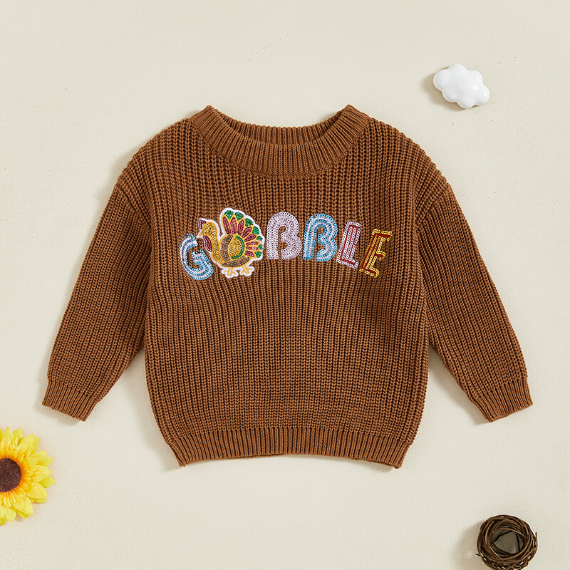 FOCUSNORM 0-3A Toamnă Iarnă Bebeluși Fete Băieți Pulover mânecă lungă cu paiete Litere Turcia Pulover tricotat Topuri Ziua Recunoștinței