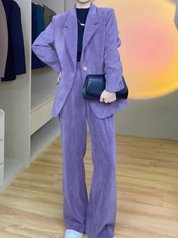 Costum de pantaloni de afaceri la modă pentru femei, ocazional, elegant, blazer și pantaloni, set asortat pentru femei, ținute solide, haine